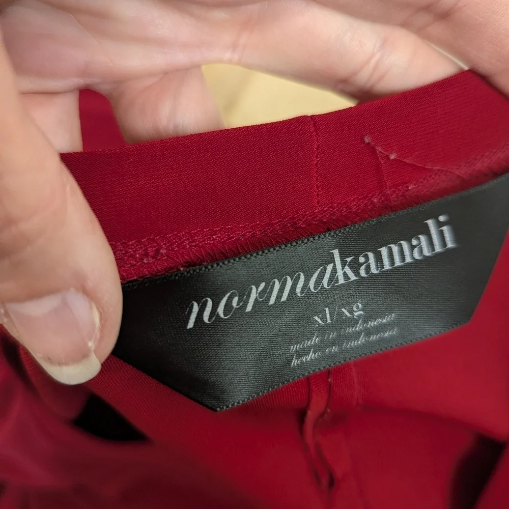 Norma Kamali Red Stretch Jersey Knit Dress Swing Long Sleeve XL Slinky Flare